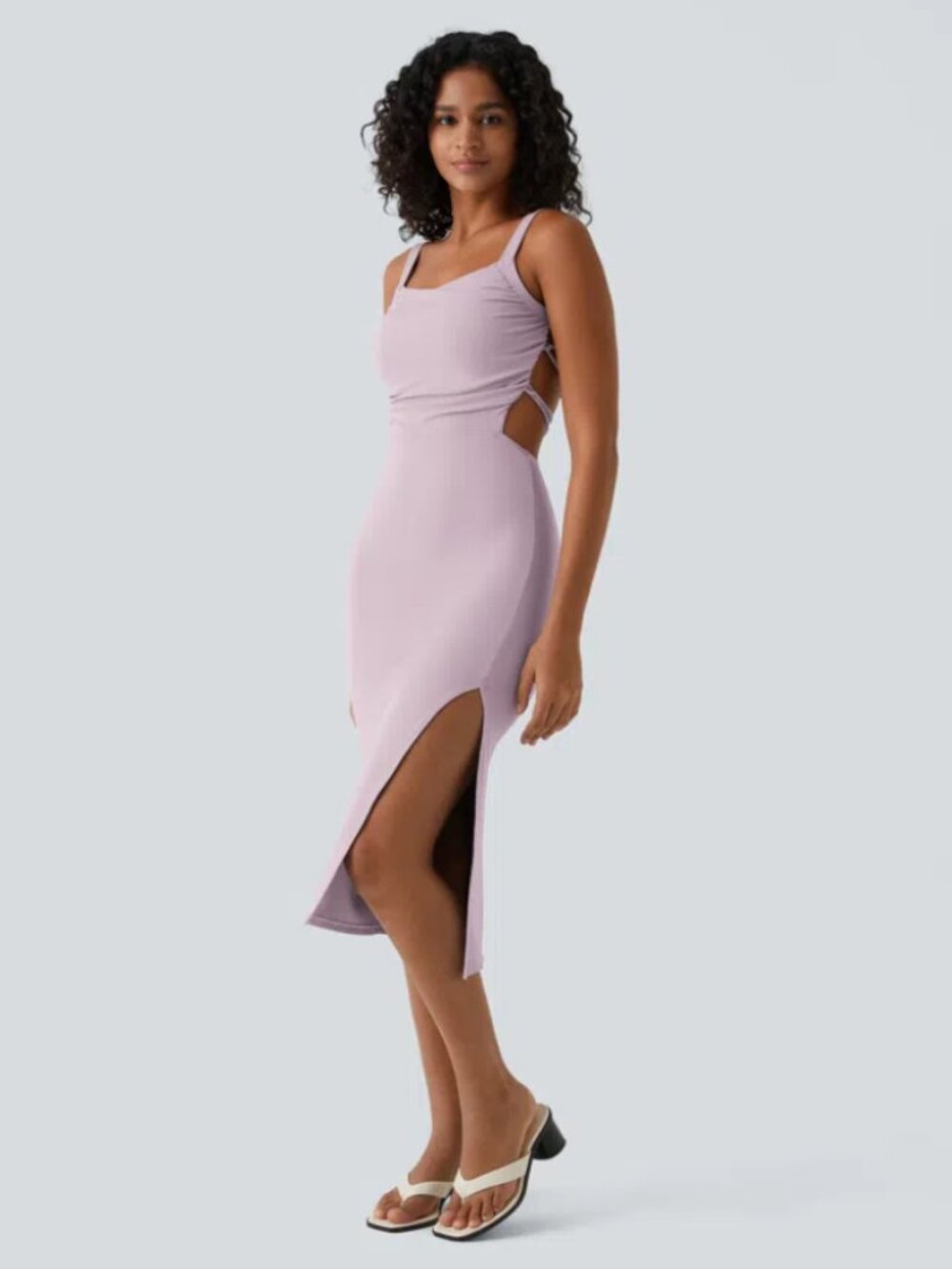 Halara Ballerina Pink Ruched Lace Up Bodycon Midi Dress In Medium NWOT